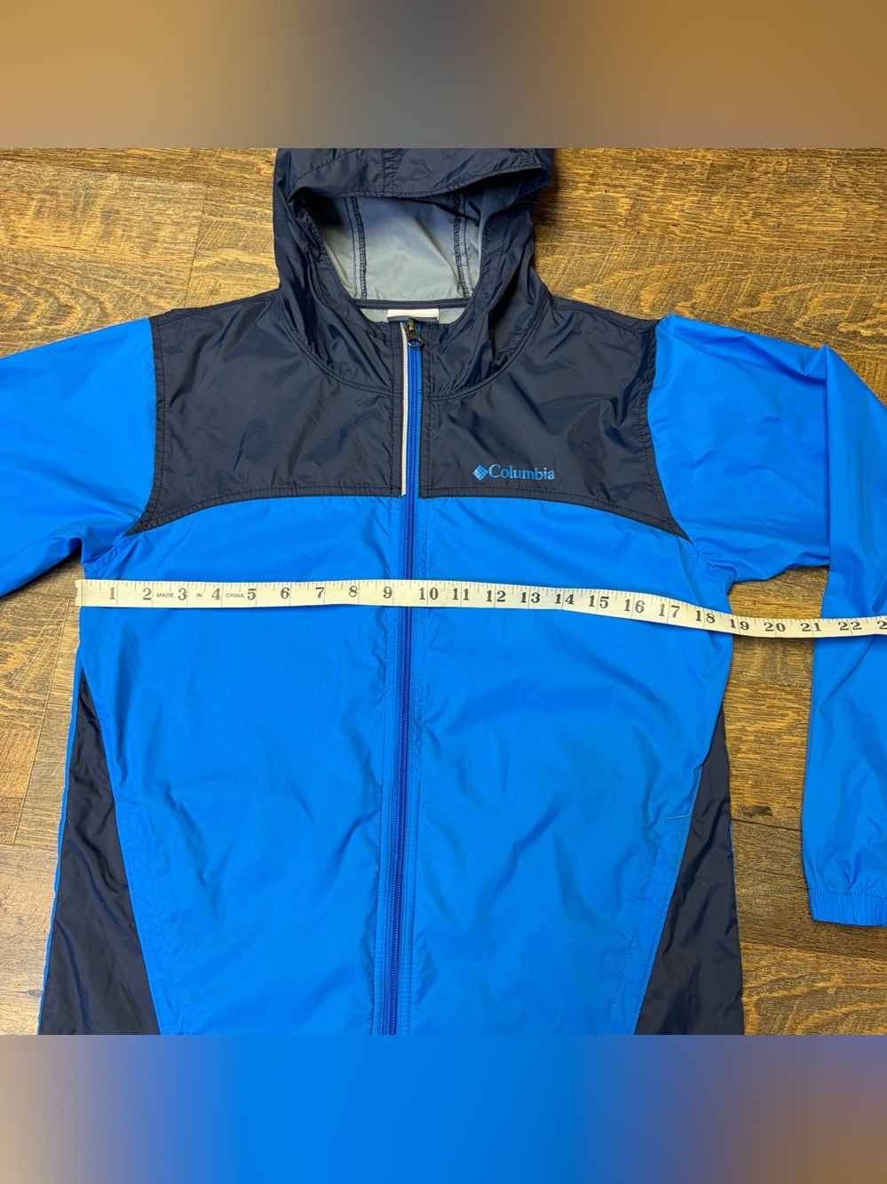 Columbia Glennaker Rain Jacket Coat Youth Boys Large 14/16 Blue Navy Hood Zip - Picture 2 of 10